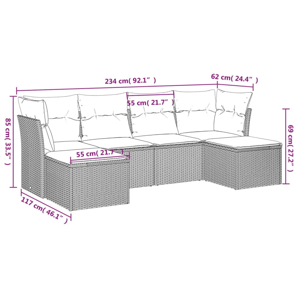 Garden Sofa Set Modular 6 Piece Outdoor Furniture Grey Poly Rattan