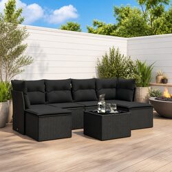 Garden Sofa Set 7 Piece Outdoor Furniture Black Poly Rattan Patio Sectional