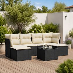 7 Piece Garden Sofa Set Outdoor Furniture Black Poly Rattan Patio Lounge