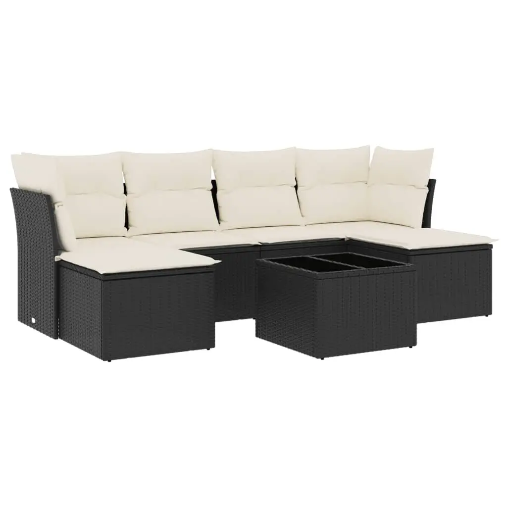 7 Piece Garden Sofa Set Outdoor Furniture Black Poly Rattan Patio Lounge