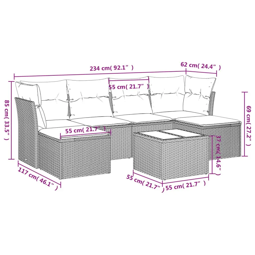7 Piece Garden Sofa Set Outdoor Furniture Black Poly Rattan Patio Lounge