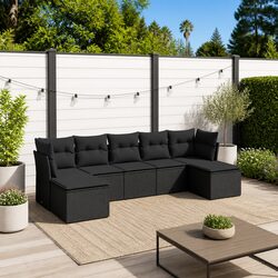 Garden Sofa Set 7 Piece Black Outdoor Furniture Patio Sectional with Cushions
