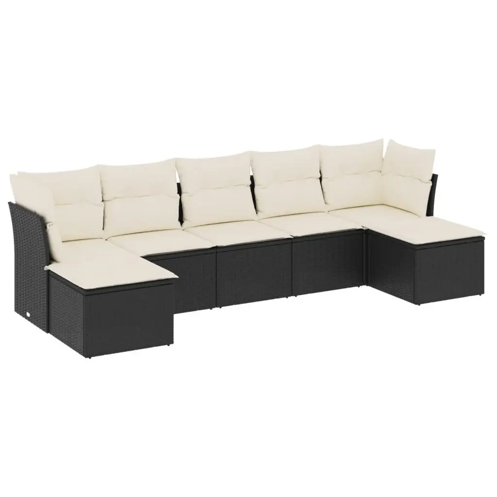 7 Piece Garden Sofa Set with Cushions Black Outdoor Patio Furniture Rattan