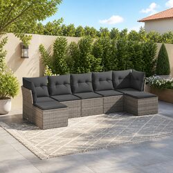 7 Piece Garden Sofa Set Outdoor Patio Furniture Cushions Grey Poly Rattan