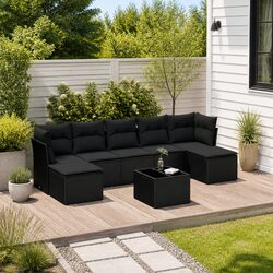 Outdoor Garden Sofa Set 8 Piece Patio Furniture Black Poly Rattan with Cushions