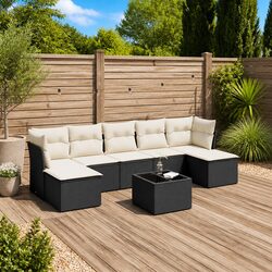 Garden Sofa Set 8 Piece Outdoor Furniture Black Poly Rattan Modular Patio Lounge