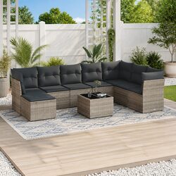 Garden Sofa Set 9 Piece Outdoor Furniture Grey Poly Rattan Modular Patio Lounge