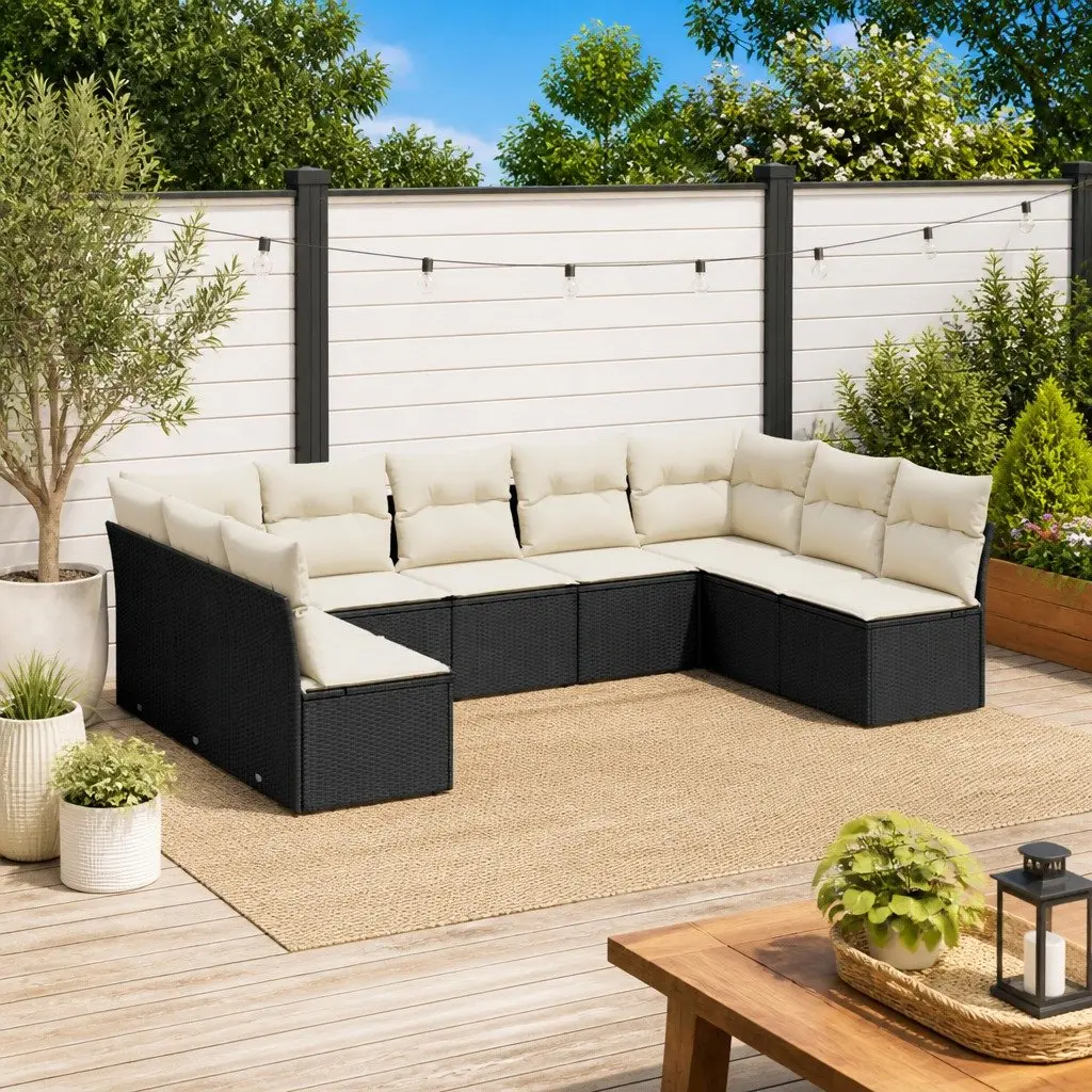 Garden Sofa Set 9 Piece Modular Outdoor Furniture PE Rattan with Cushions Black