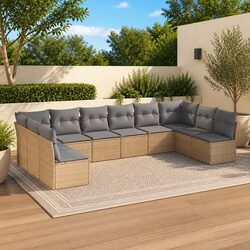Garden Sofa Set 10 Piece Outdoor Furniture Beige Cushions Patio Lounging