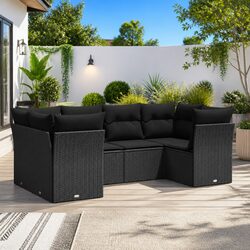 Outdoor Garden Sofa Set 6 Piece Patio Furniture Black Rattan with Cushions