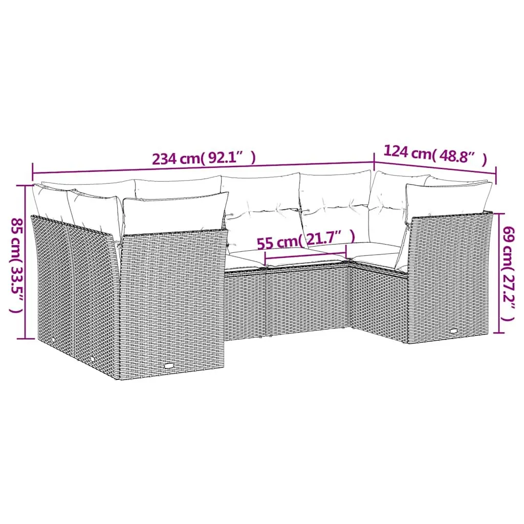 Outdoor Garden Sofa Set 6 Piece Patio Furniture Black Rattan with Cushions