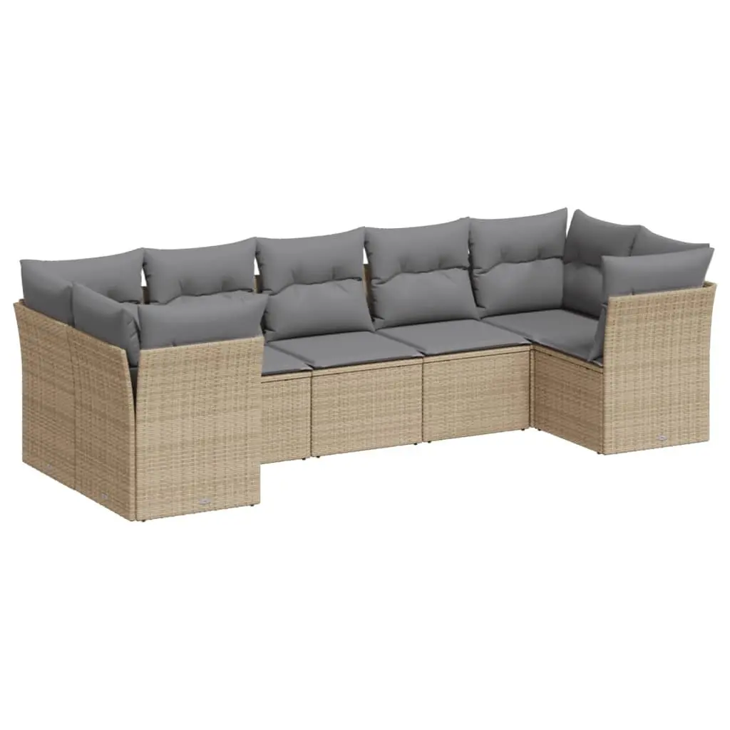 7 Piece Modular Outdoor Garden Sofa Set PE Rattan Beige Cushions