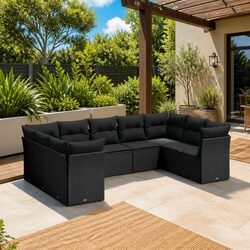 Outdoor Sofa Set 9 Piece Garden Furniture Patio Lounge Black Poly Rattan Modular