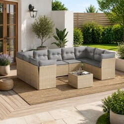 Garden Sofa Set 10 Piece Outdoor Furniture Beige Poly Rattan Modular Patio