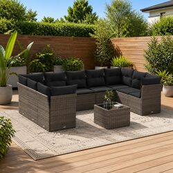 Garden Sofa Set 10 Piece Outdoor Furniture Grey Poly Rattan Modular Patio