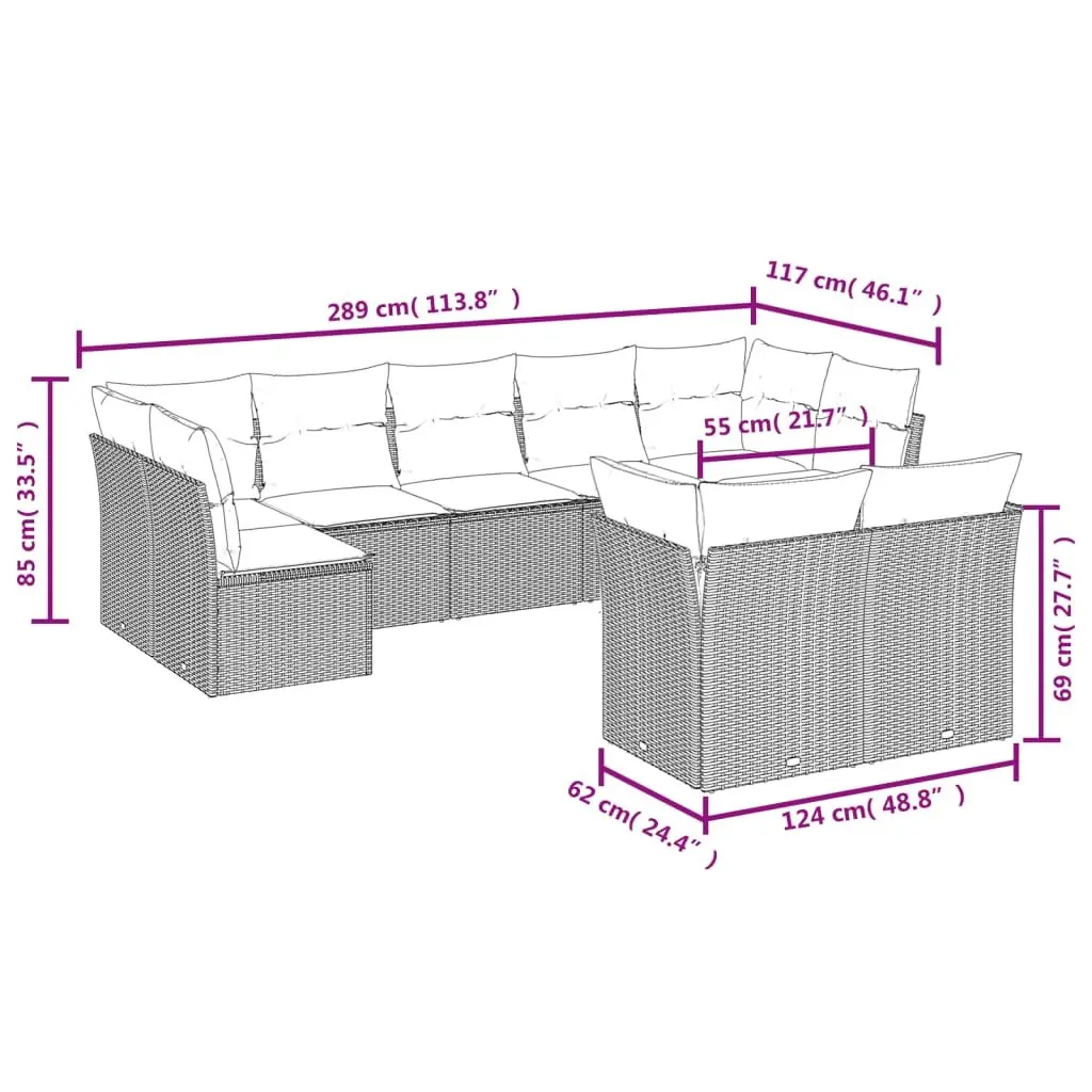 Garden Sofa Set 9 Piece Outdoor Furniture Patio Lounge Seating with Cushions