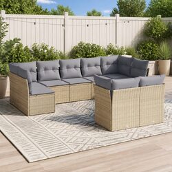 Garden Sofa Set 9 Piece Outdoor Furniture Beige Poly Rattan Cushions Patio
