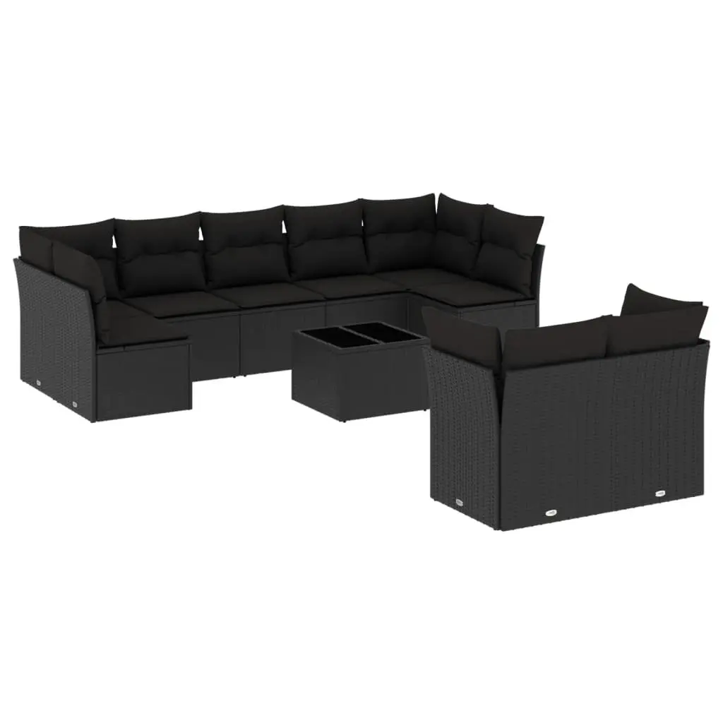 Garden Sofa Set 10 Piece Outdoor Furniture Black Poly Rattan Patio Seating with