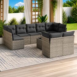 Garden Sofa Set 10 Piece Outdoor Furniture Grey Poly Rattan Modular Lounge