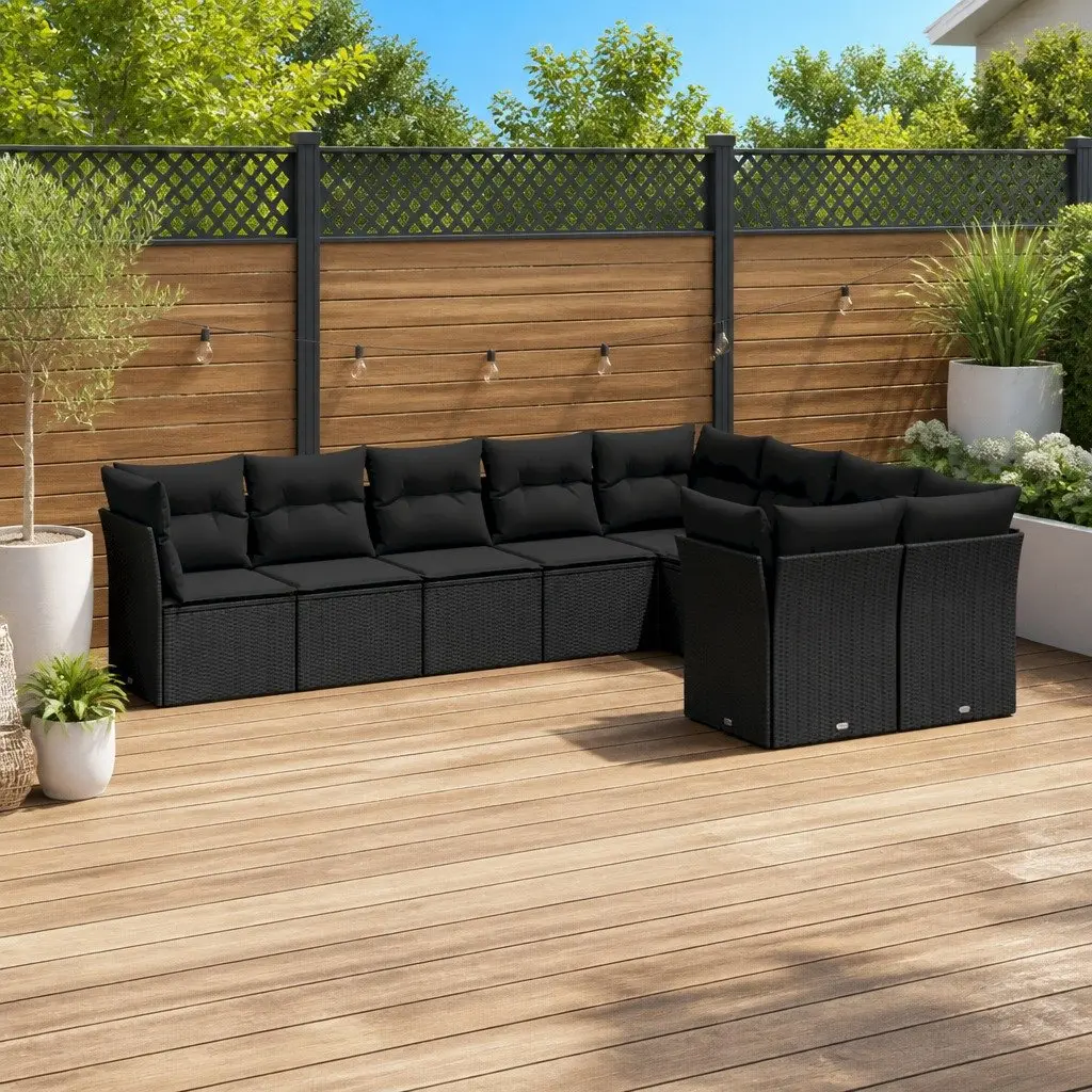 Modular Garden Sofa Set 9 Piece PE Rattan with Cushions Black