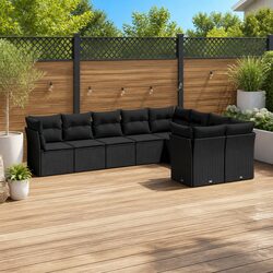 Outdoor Garden Sofa Set 9 Piece Modular Patio Furniture with Cushions Black