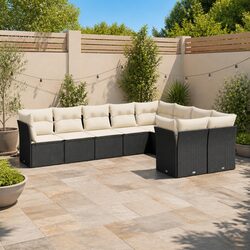 Garden Sofa Set 9 Piece Outdoor Furniture Patio Lounge Black Rattan Modular