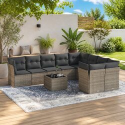 Garden Sofa Set 10 Piece Outdoor Furniture Grey Poly Rattan Modular Patio Lounge