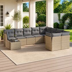 Garden Sofa Set 10 Piece Outdoor Furniture Beige Cushions Patio Lounge Modular