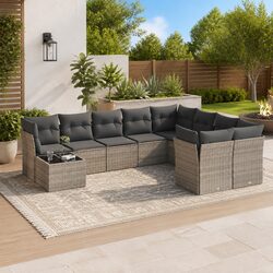 Garden Sofa Set 10 Piece Outdoor Furniture Patio Sectional Grey Cushions