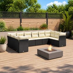 Garden Sofa Set 10 Piece Outdoor Furniture Patio Sectional Black with Cushions