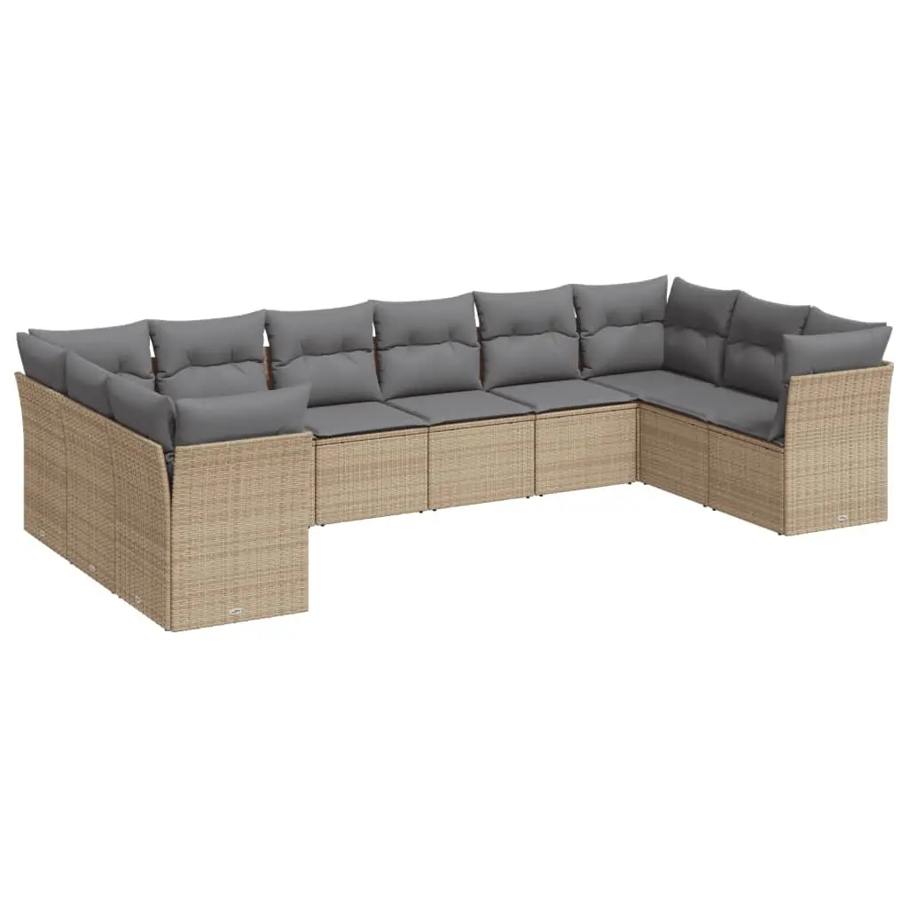 Garden Sofa Set 10 Piece Outdoor Furniture Beige Poly Rattan Modular Patio