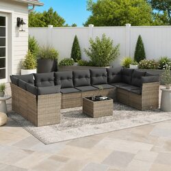 Garden Sofa Set 11 Piece Outdoor Furniture Grey Poly Rattan Modular Patio