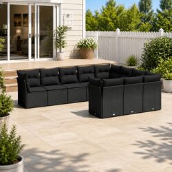 Garden Sofa Set 10 Piece Outdoor Furniture Patio Sectional with Cushions Black