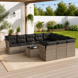 Garden Sofa Set 11 Piece Outdoor Furniture Grey Poly Rattan with Cushions Patio