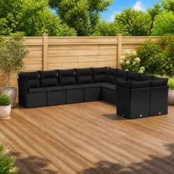 Garden Sofa Set 10 Piece Outdoor Furniture Black Poly Rattan Modular Patio