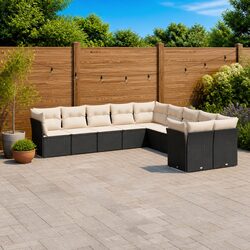 Garden Sofa Set 10 Piece Outdoor Furniture with Cushions Black Poly Rattan