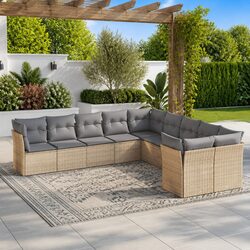 Outdoor Garden Sofa Set 10 Piece Modular Patio Furniture with Cushions Beige