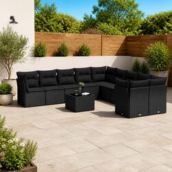 Outdoor Garden Sofa Set 11 Piece Black Poly Rattan Furniture Patio Lounge