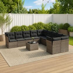 Garden Sofa Set 11 Piece Outdoor Furniture Grey Poly Rattan Modular Patio