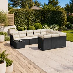 Garden Sofa Set 11 Piece Outdoor Furniture Black Poly Rattan Modular Patio