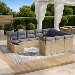 Outdoor Garden Sofa Set 11 Piece Poly Rattan Lounge Furniture Beige with