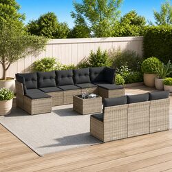 Outdoor Garden Sofa Set 11 Pieces Grey Poly Rattan Modular Patio Furniture with
