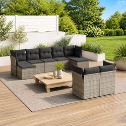 Garden Sofa Set 9 Piece Outdoor Furniture Grey Poly Rattan Modular Patio Seating