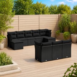Garden Sofa Set 10 Piece Outdoor Furniture Patio Black Poly Rattan Modular