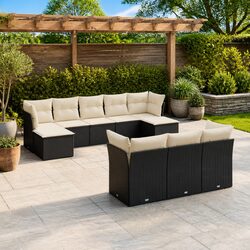 Garden Sofa Set 10 Piece Outdoor Patio Furniture Black Poly Rattan Modular