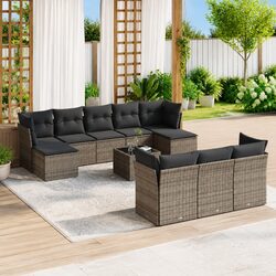 Garden Sofa Set 11 Piece Outdoor Furniture Grey Poly Rattan Modular Patio