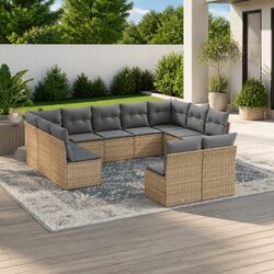 Garden Sofa Set 11 Piece Outdoor Furniture Beige Rattan Cushions Patio Seating
