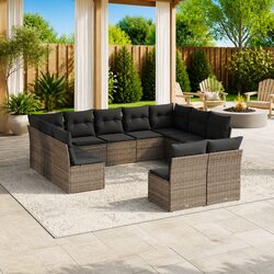 Garden Sofa Set 11 Piece Outdoor Furniture Grey Poly Rattan with Cushions Patio