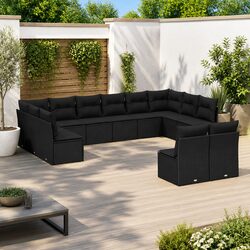 Garden Sofa Set 12 Piece Outdoor Furniture Patio Sectional with Cushions Black