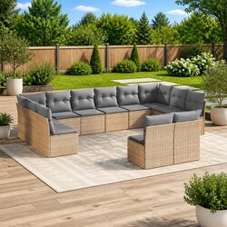 Outdoor Garden Sofa Set 12 Piece Beige Poly Rattan Modular Patio Furniture with